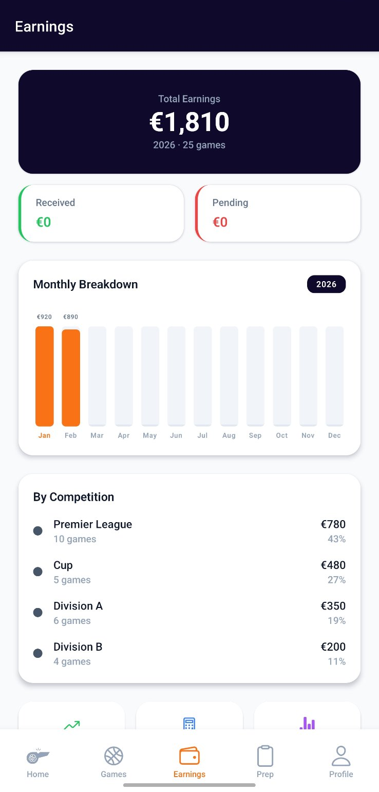 Earnings screen with paid and pending payment breakdown